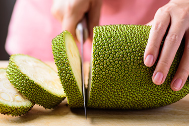 Biff's chopping fresh green jackfruit the sustainable vegan meat alternative